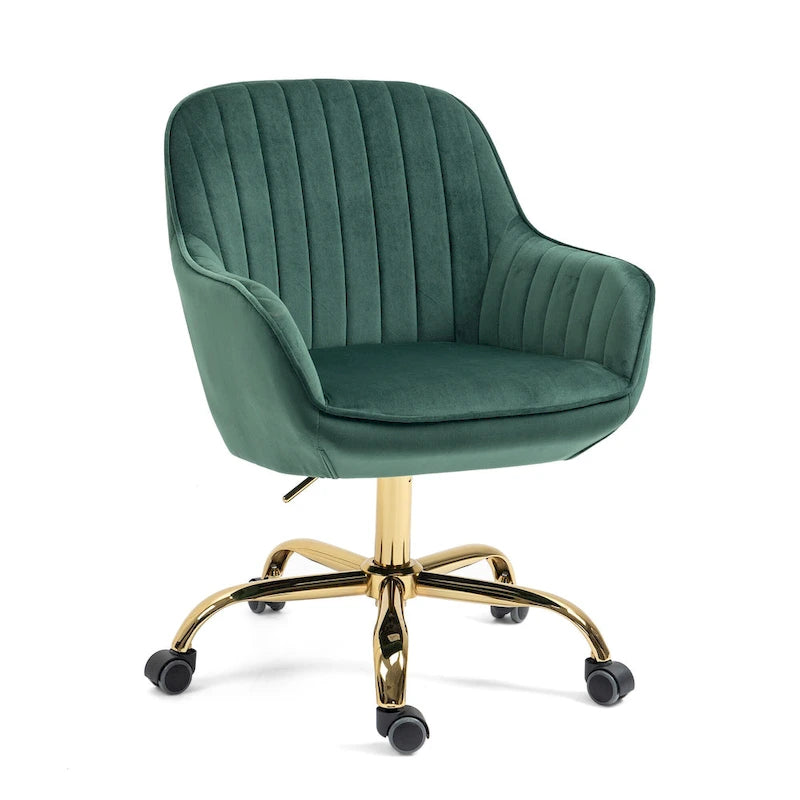 High Back Velvet Swivel Chair with Adjustable Height and Gold Base