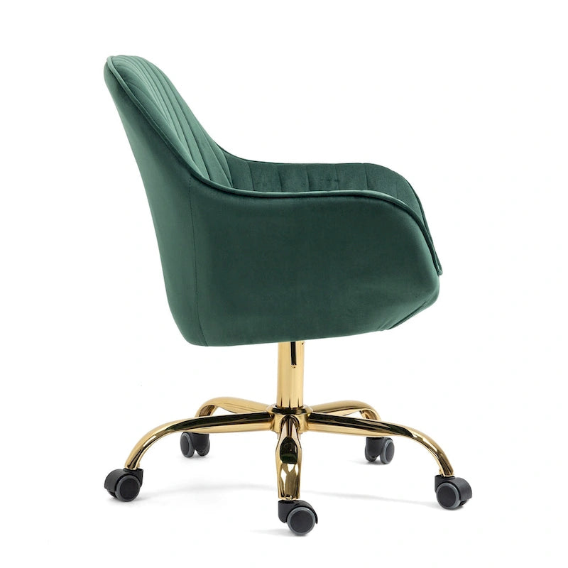Fauteuil pivotant à dossier haut en velours avec hauteur réglable et piètement doré