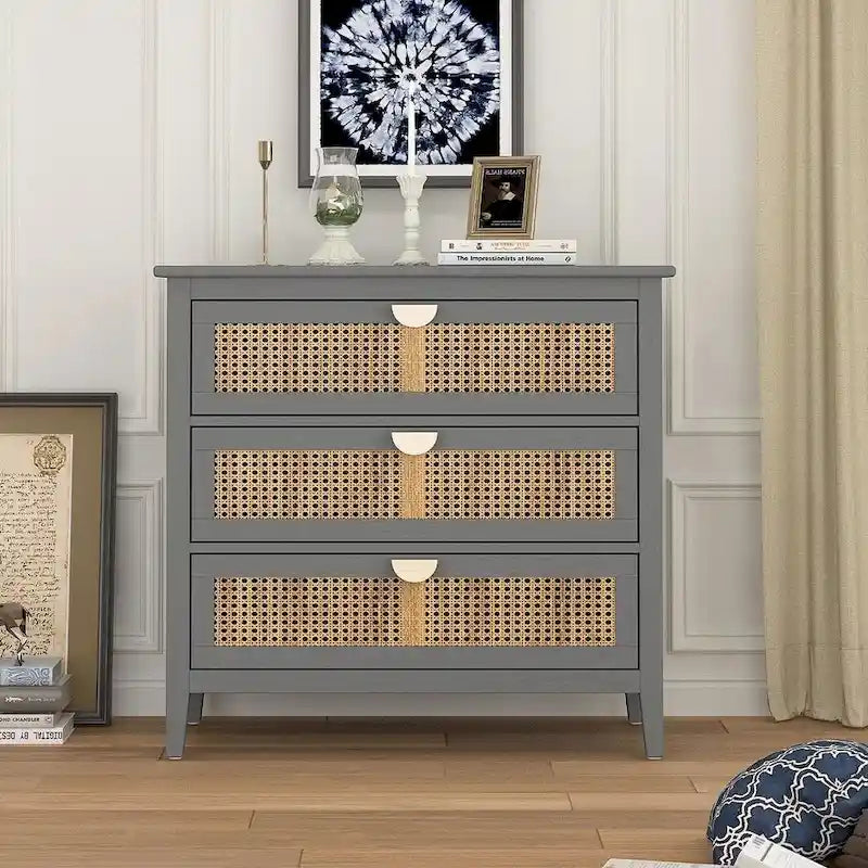 3 Drawers Rattan Storage Cabinet