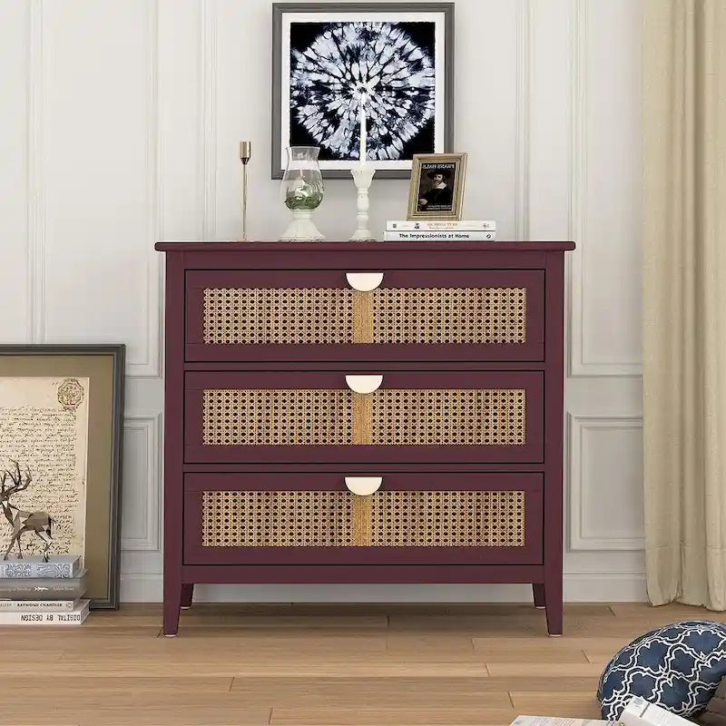 3 Drawers Rattan Storage Cabinet