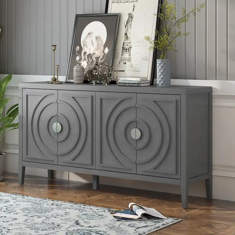 Retro Sideboard with Groove Design & Metal Handle