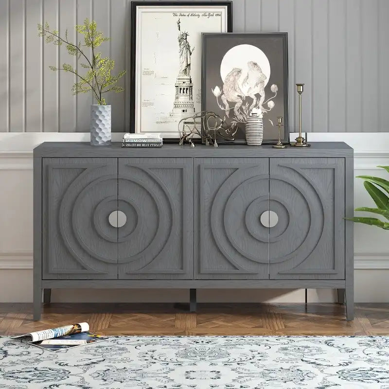 Retro Sideboard with Groove Design & Metal Handle