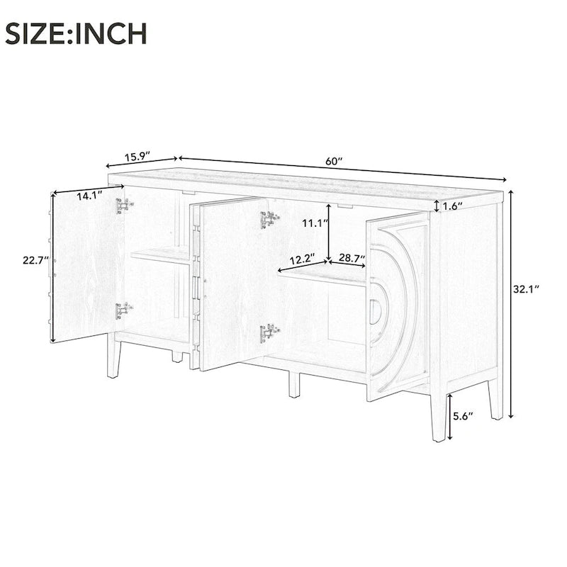 Retro Sideboard with Groove Design & Metal Handle