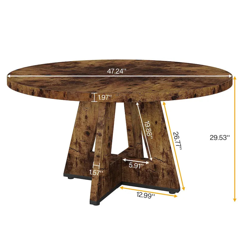 Round Dining Table for 4, 47-Inch Farmhouse Kitchen Table