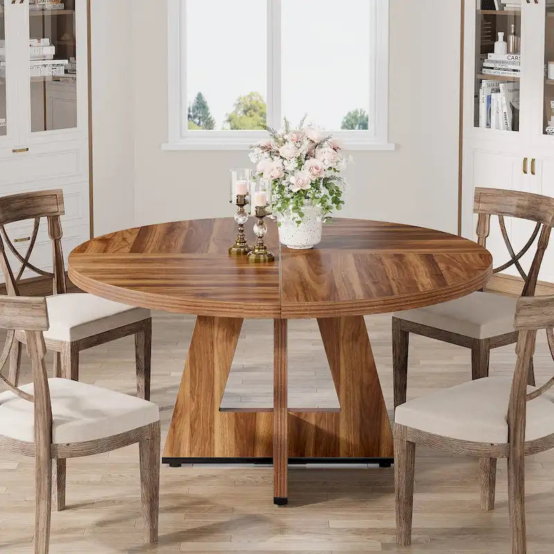 Round Dining Table for 4, 47-Inch Farmhouse Kitchen Table