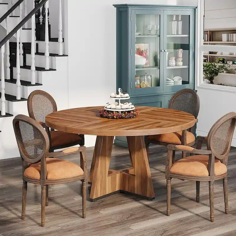 Round Dining Table for 4, 47-Inch Farmhouse Kitchen Table
