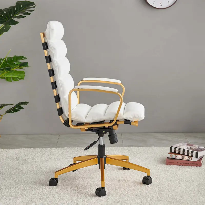 Office Chair Faux Leather Gold Frame Adjustable and Swivel