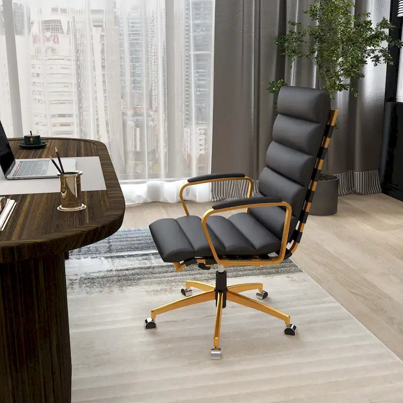 Office Chair Faux Leather Gold Frame Adjustable and Swivel