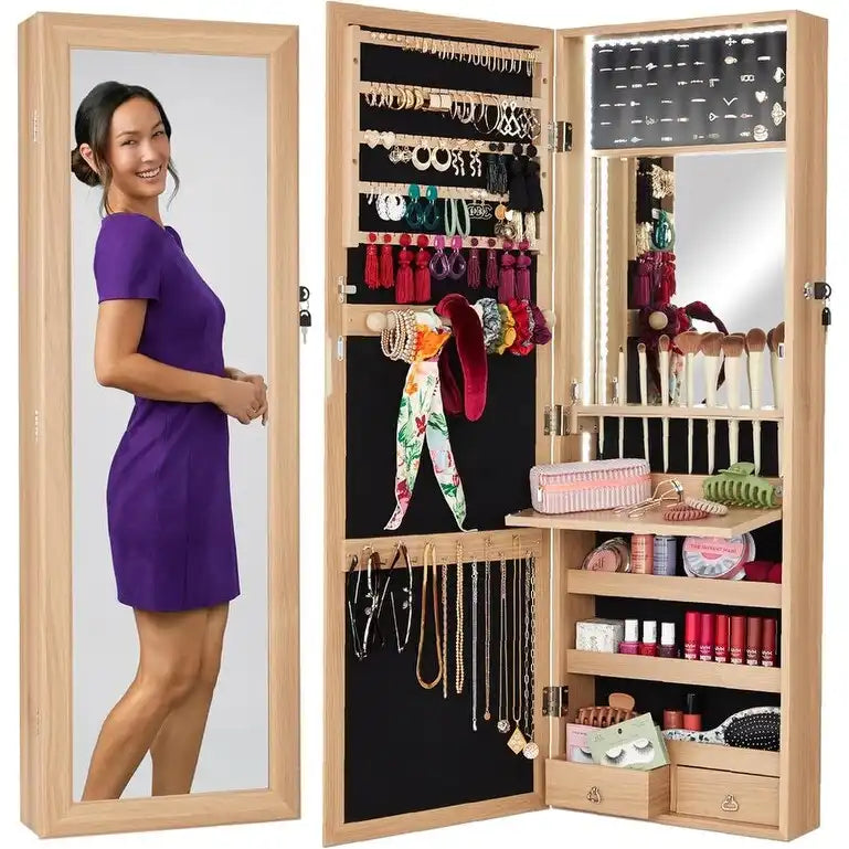 LED Mirror Jewelry Cabinet - 4.5"D x 14.5"W x 42.5"H