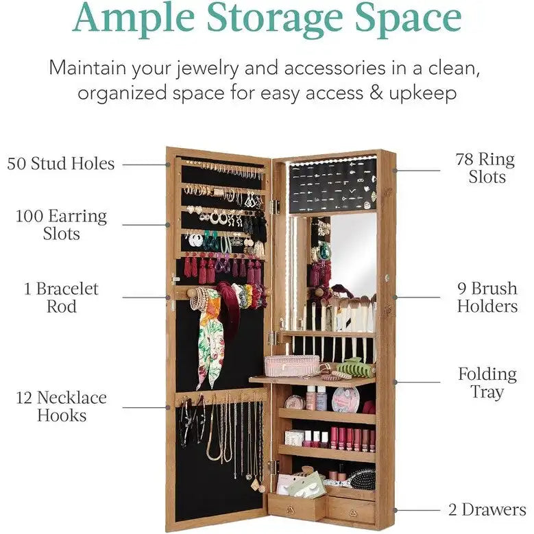 LED Mirror Jewelry Cabinet - 4.5"D x 14.5"W x 42.5"H