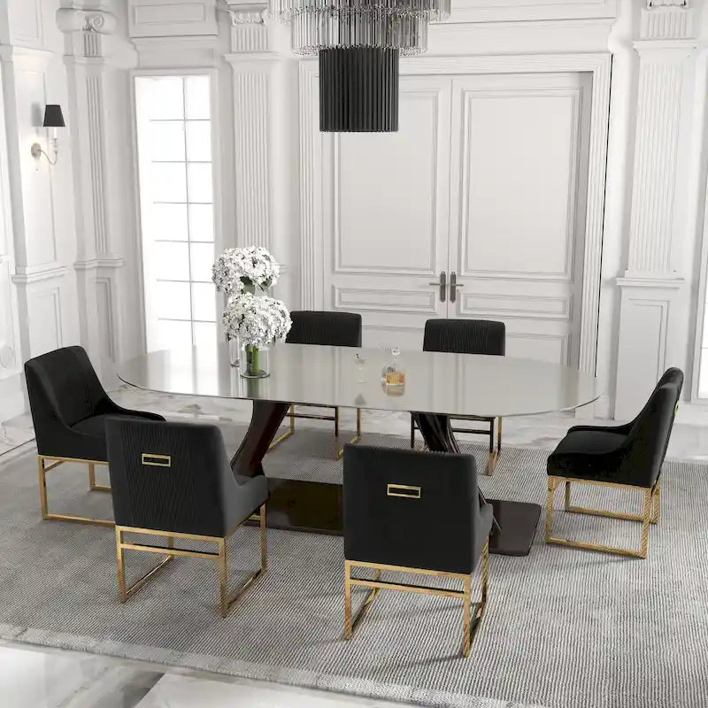 Contemporary Velvet Dining Chair with Metal Frame Legs, Set of 6