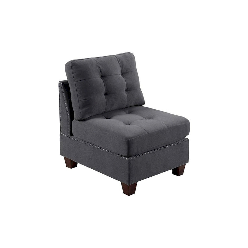 Fauteuil de canapé modulaire sans accoudoirs de 32 pouces, revêtement gris capitonné, bois massif