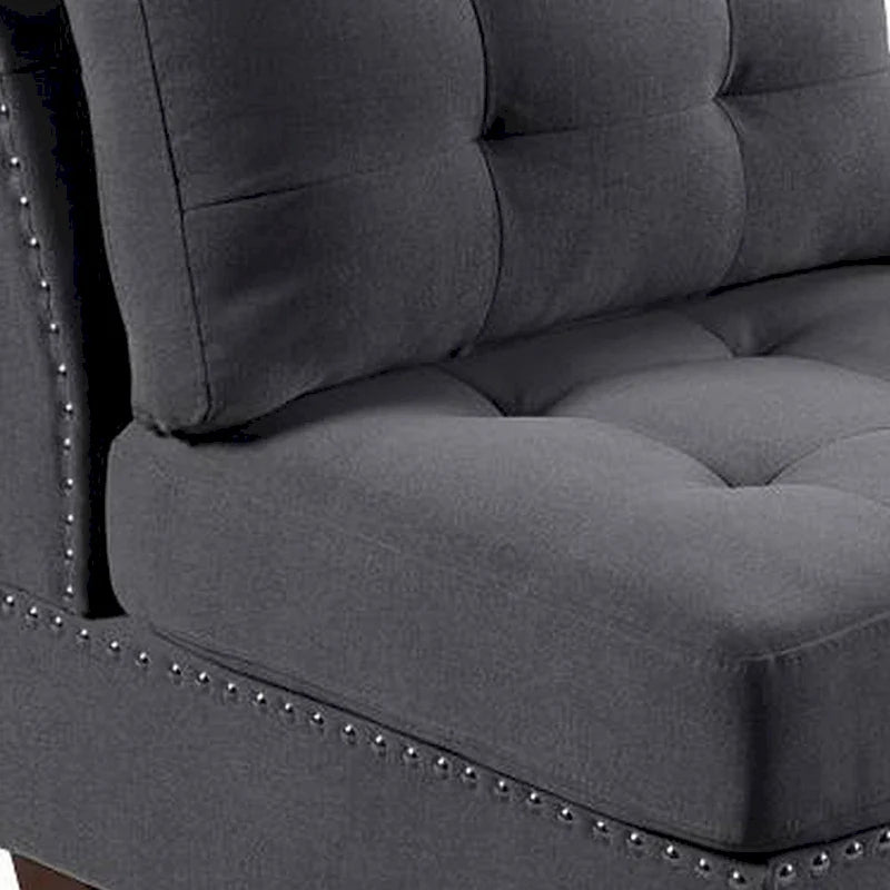 Fauteuil de canapé modulaire sans accoudoirs de 32 pouces, revêtement gris capitonné, bois massif