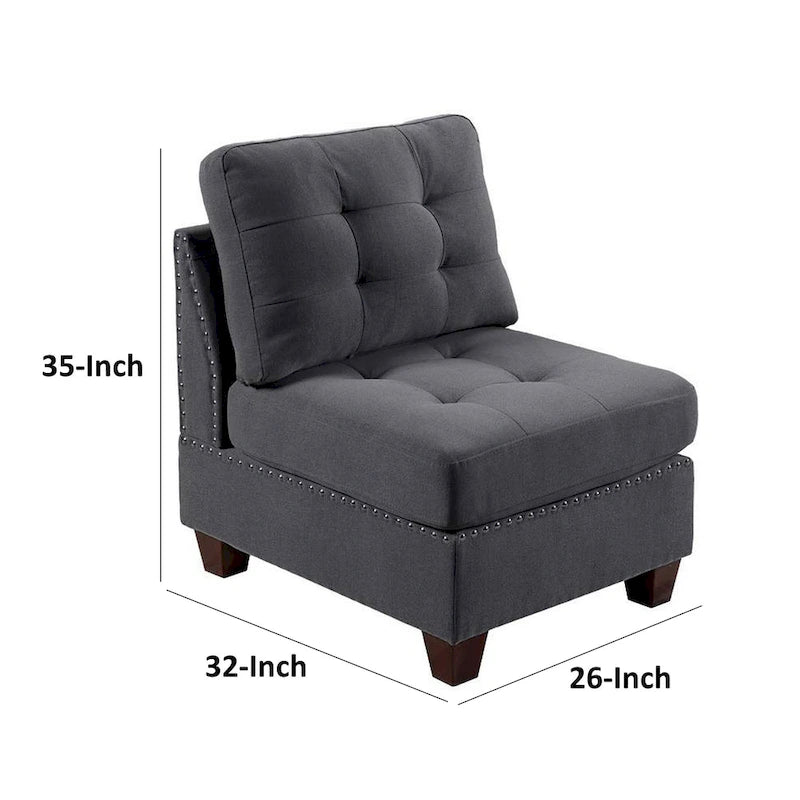 Fauteuil de canapé modulaire sans accoudoirs de 32 pouces, revêtement gris capitonné, bois massif