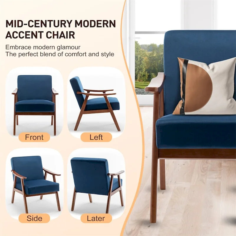 Mid-Century Modern Chair with Solid Wood Frame