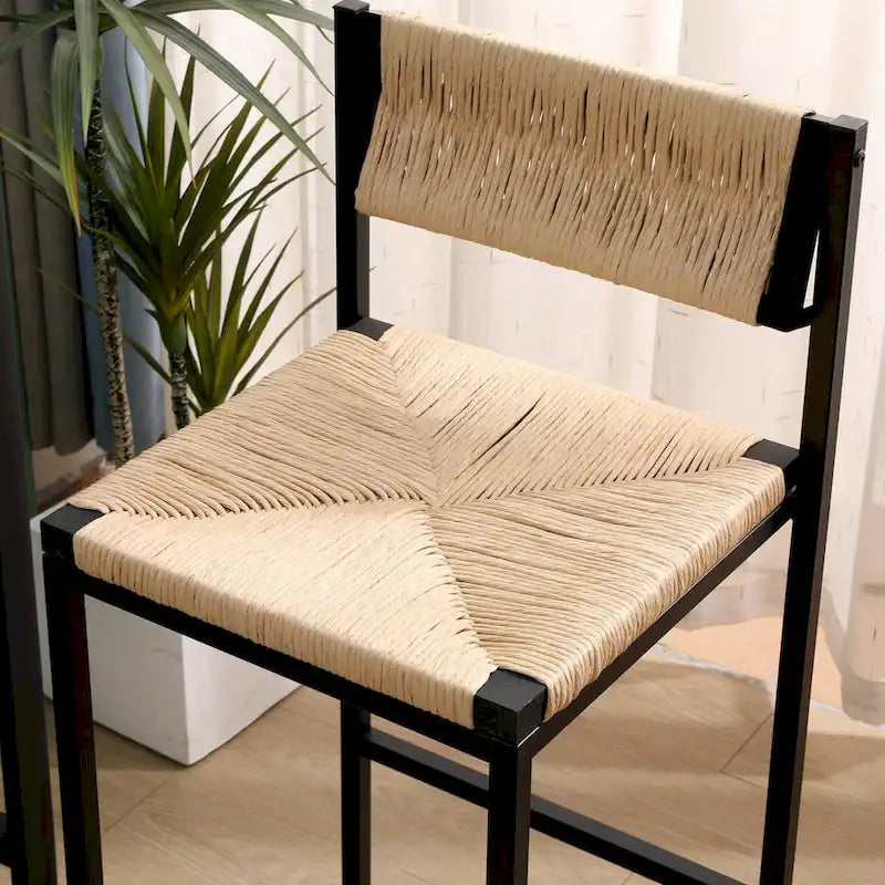 Bar Stools Set of 2, Paper Rope Weave Dining Chairs