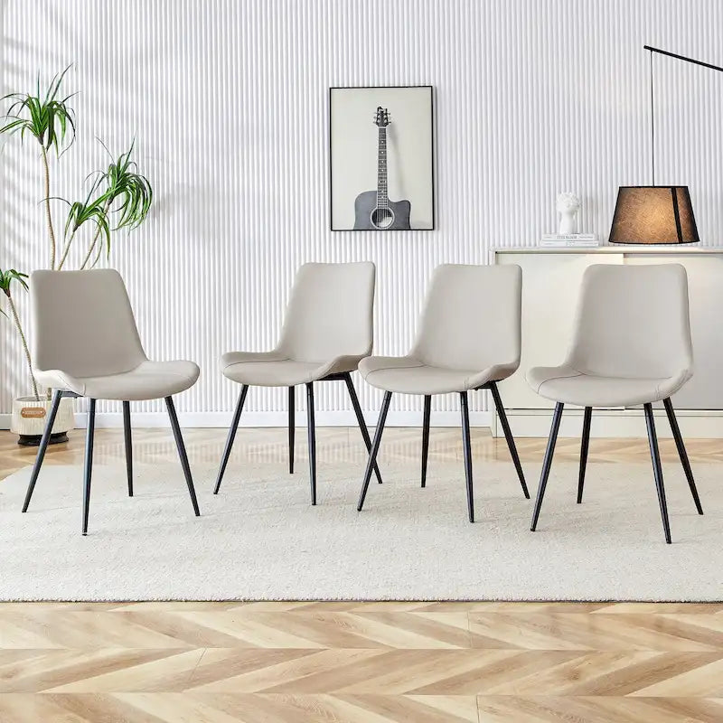 Set of 4 Restaurant Cushioned Chairs with Suede Backrests and Black Metal Legs
