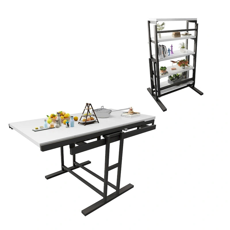 Table et Étagère Convertibles – Design en Bois et Métal Gain de Place pour la Maison et le Studio