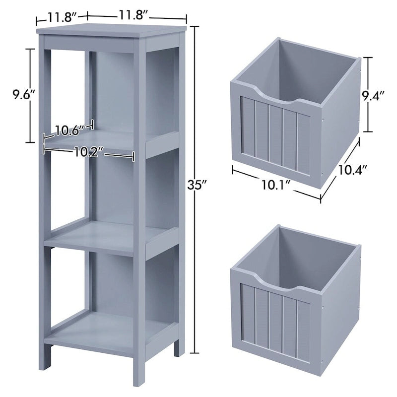 3-Tier Floor Bath Cabinet with 2 Hideaway Drawers & 1 Open Shelf