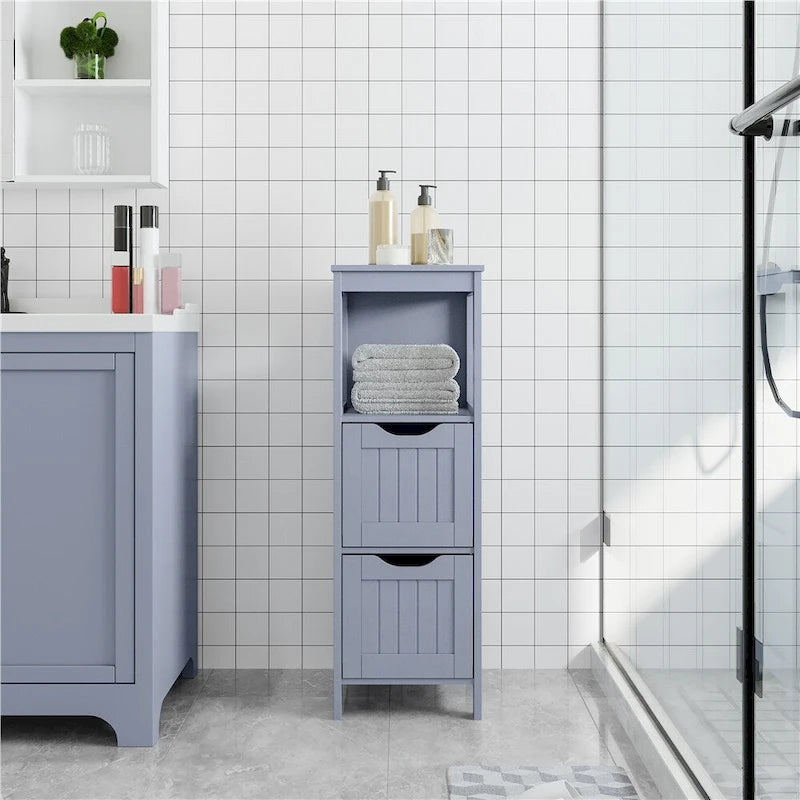 3-Tier Floor Bath Cabinet with 2 Hideaway Drawers & 1 Open Shelf