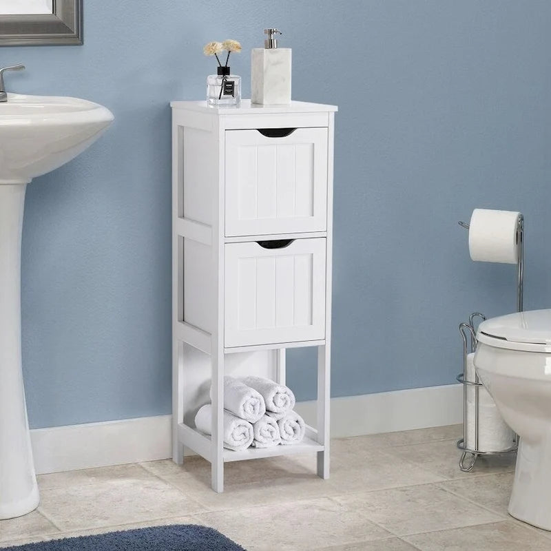 3-Tier Floor Bath Cabinet with 2 Hideaway Drawers & 1 Open Shelf