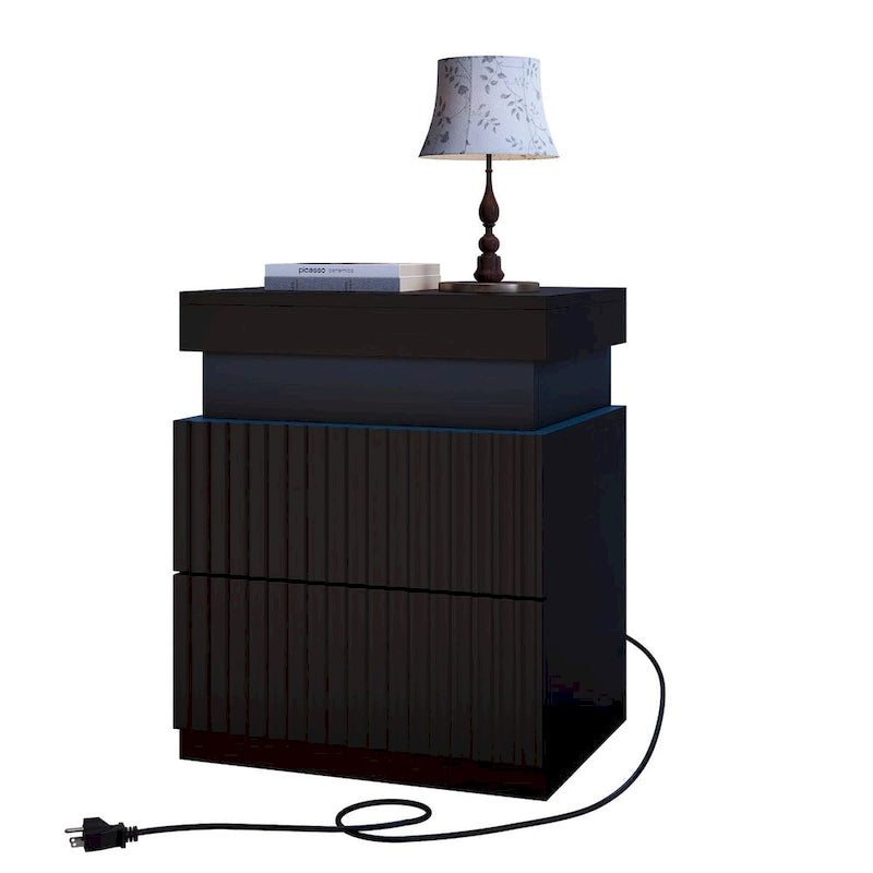 LED Night Stand Bedside Table with Charging Station - Set of 2
