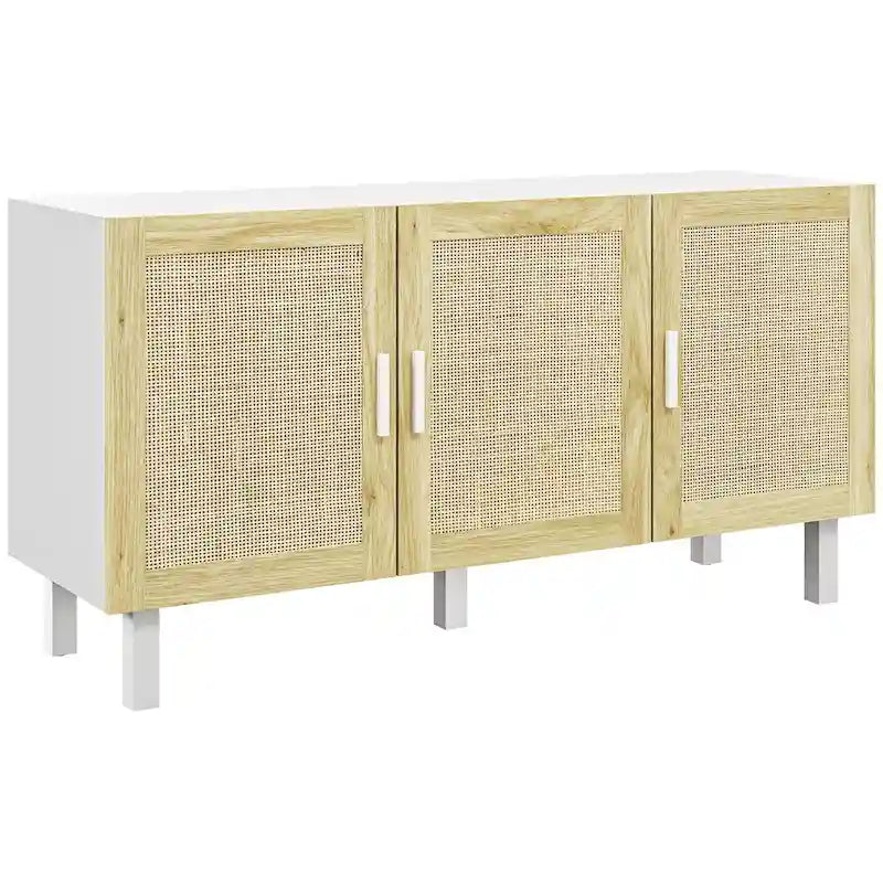 Buffet vaisselier avec 3 portes en rotin et étagères réglables